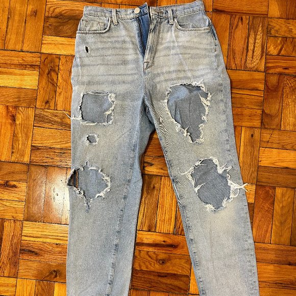 BDG Distressed Straight Leg Jeans with Holes - Picture 1 of 3